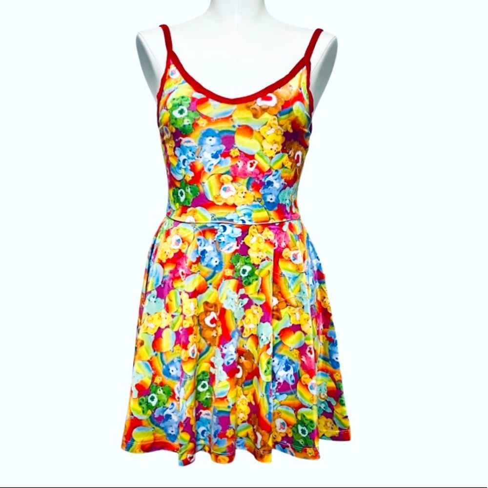 IRON FIST Care Bears Lotsa Rainbows red velvet strap microfleece dress - Picture 2 of 12